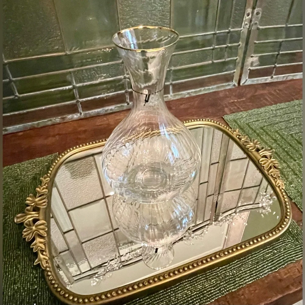 Anthropologie Waterfall Carafe -Hand-painted crystalline, 24k gold NEW